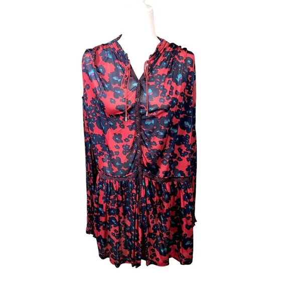 Free People Top Love Letter Mini Dress Merlot Tunic Combo Oversized - Picture 15 of 16